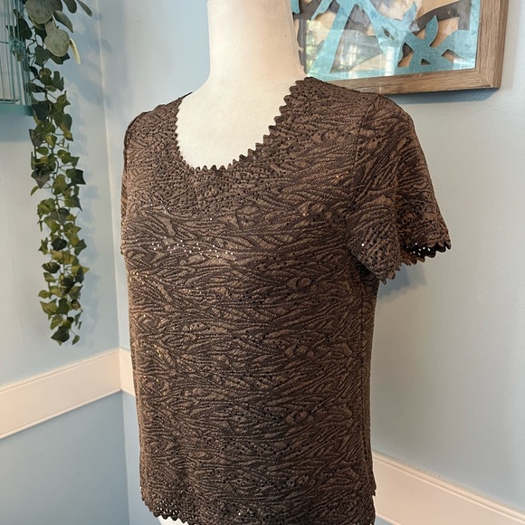 Chic Brown Crochet Women's Blouse - Picture 1 of 8